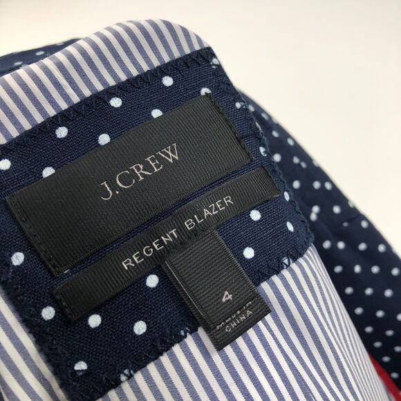 J.Crew REGENT Blazer 4 100% Linen Polka Dot Button Business Blazer Jacket blue - Picture 14 of 16